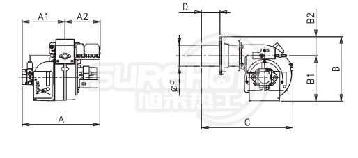 百得BT14DSGW燃烧器外型尺寸图